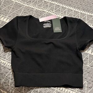 wild fable Black Scoop-Neck Ribbed Crop Top